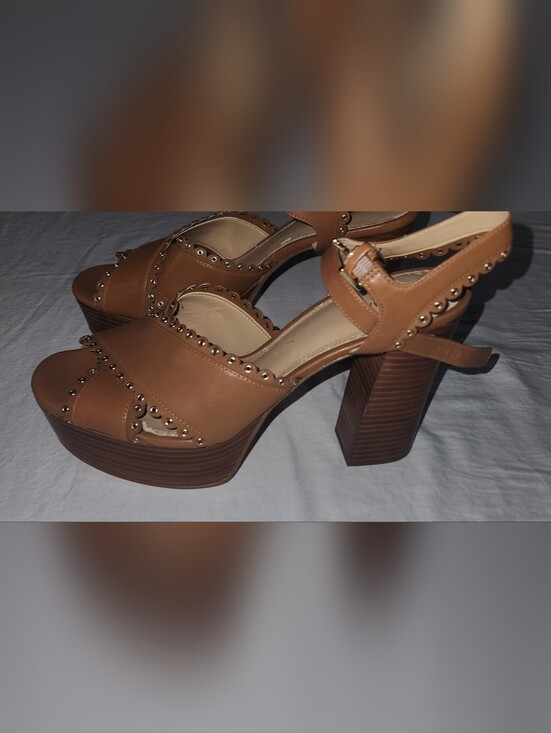 Michael Kors Shoes - MICHAEL KORS Jessie Studded Tan Brown Leather Sandals Heels Size 8.5